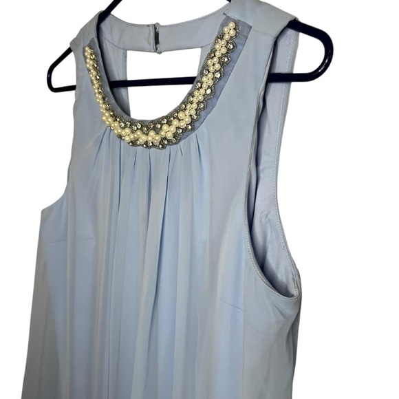 Scarlett Elegant Blue Sleeveless Dress with Beaded Neckline Size 14 Pale Blue - Picture 4 of 9